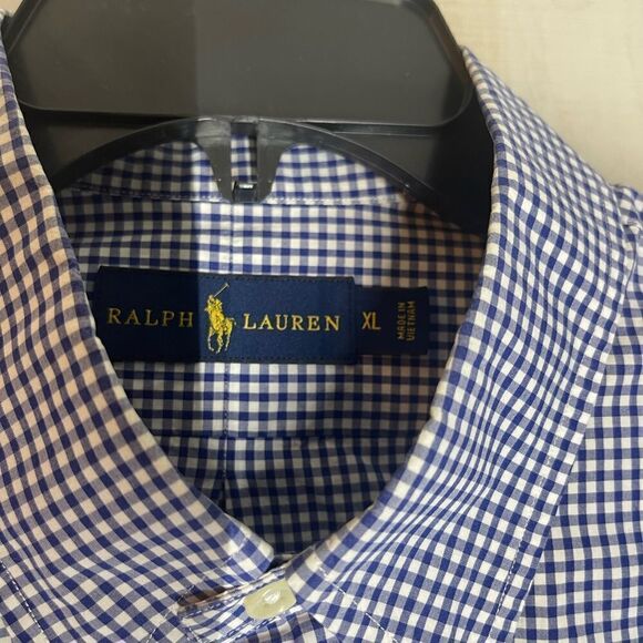 Ralph Lauren navy and white checked‎ long sleeve shirt, size XL - Picture 8 of 16